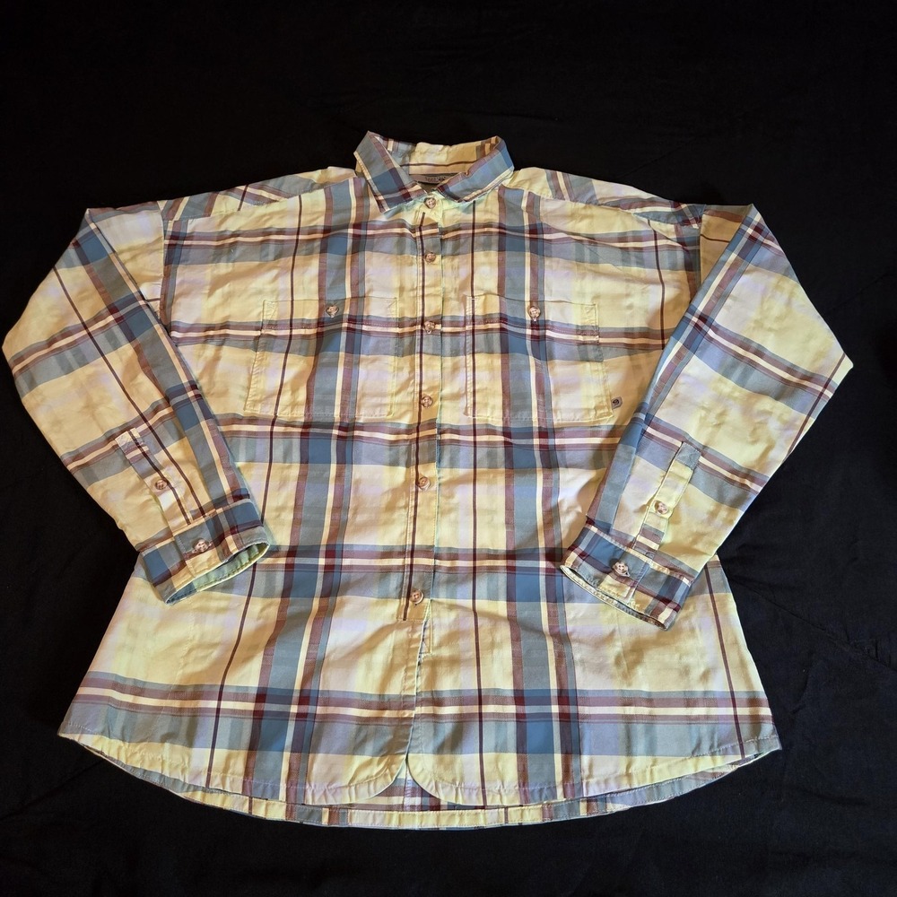 Mountain Hardwear Shirt Mens Medium Yellow Plaid Long‎ Sleeve Hiking Button Up